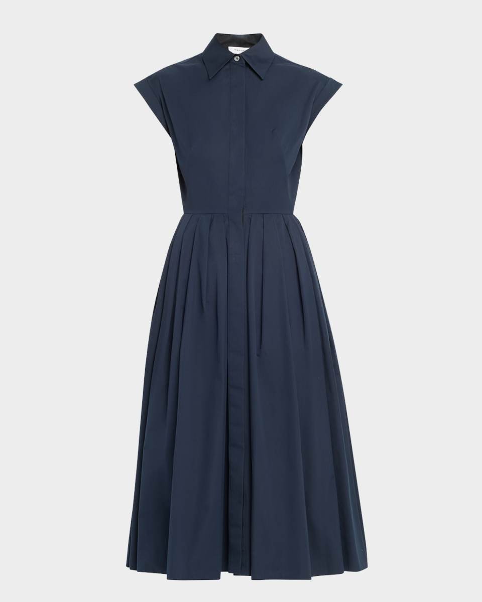 Cap-Sleeve Pleated Midi Shirtdress